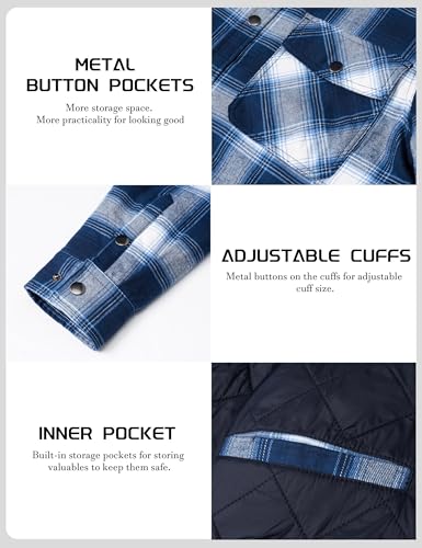 Image of TACVASEN Men's Flannel Shirt Quilted Lined Theraml Winter Coat Button Down Insulated Flannel Shirts Jacket