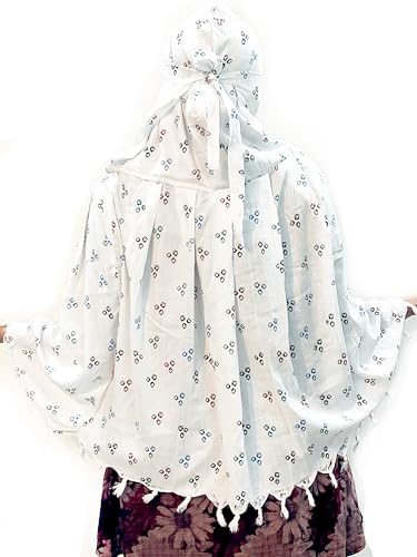 Image of Cotton Long Scarf Cum Mask Scarves Usable for Vehicle Driver | White Printed Design Fabric | Universal Size | Soft & Breathable Sun Protection | For Girl & Women