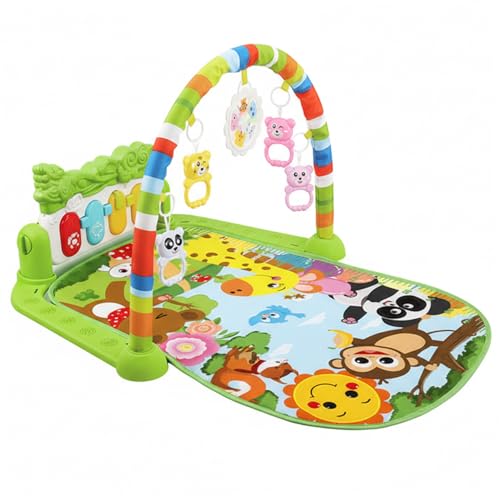 Tapis de jeu bébé avec piano dauphin et arche d'éveil verte pour nouveau-né de 0 à 12 mois