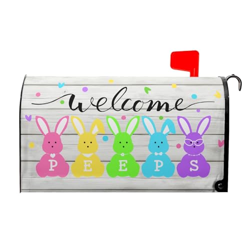 Easter Bunnies Mailbox Covers Magnetic Standard Size 21x18 Inch Easter Welcome Peeps Mailbox Cover Spring Easter Mailbox Wraps Post Letter Box Cover Holiday Decorations for Home Porch Outdoor Outside