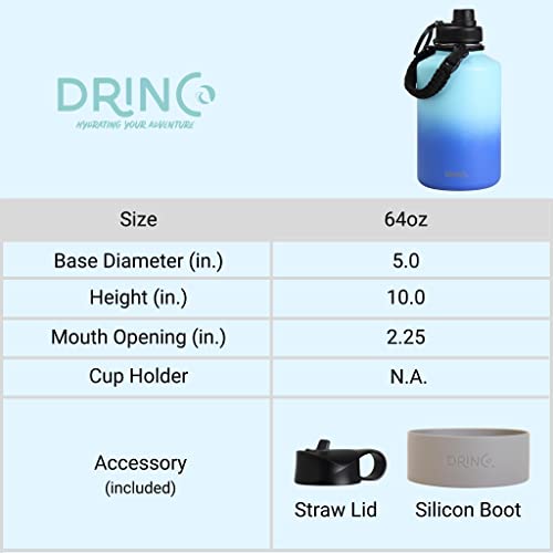 Image of Drinco Stainless Steel Water Bottle Spout Lid Vacuum Insulated Double Wall Water Bottle Wide Mouth Leak Proof Keep Cold Sport Camping Hiking (64oz Morning Sky Blue)