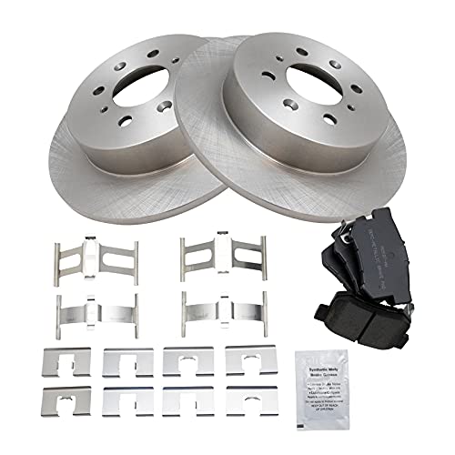 Image of TRQ Rear Brake Pad and Rotor Set Semi Metallic Solid Rotors | For 2002-2003 Honda Civic