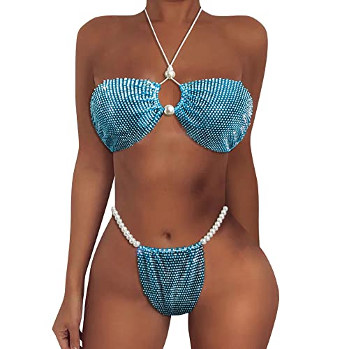 Bikini deux pièces sexy ajustable avec perles en maille dorée