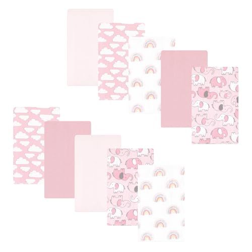 Luvable Friends Hudson Baby Flannel Burp Cloths 10pk, Pink Elephant Parade