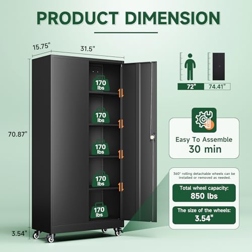 image for Letaya Metal Garage Storage Cabinets with Lock Door and Adjustable She