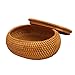 HQBL Cesta Pan Ratán Ovalada Tejida,Cesta Almacenamiento Vintage Multiusos de Jacinto,Cesta de Almacenamiento Tejida A Mano Recipiente con Tapa para Decoración del Hogar de Escritorio (7.4in)