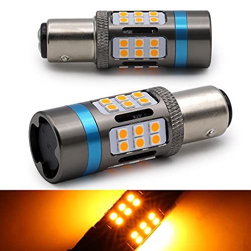 Syneticusa 1157 Error Free Canbus Amber/Yellow LED Turn Signal Light Bulbs No Hyper Flash All in One Built In Resistors