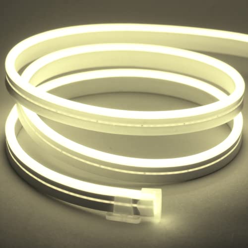 Meijiajia LED Neon Strip Lights, 3000k Warm White 12V/16.4ft, Flexible Diffuser, Cuttable & Bendable Waterproof Silicon, for Decor, Mood Lighting & Sign Custom. [Power Adapter not Included]
