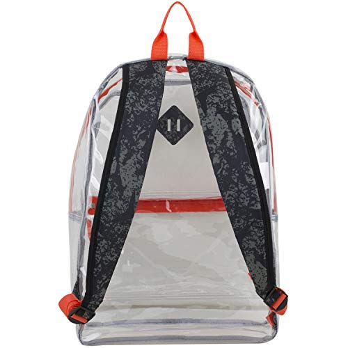 Eastsport Transparent Clear See Through PVC Backpack Bag for Work, Festival, Concert, Parade, Black and Gray Destruction Print/Red Orange4