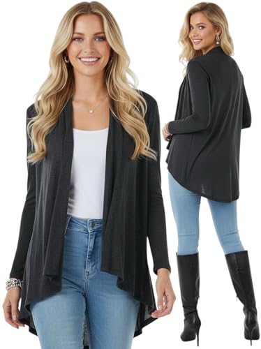 Image of ToBeInStyle Womens Open Front Long Sleeve Lightweight Asymmetrical Draped Cardigan with Side Pockets