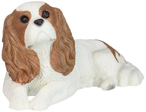 White Sandicast Mid Size Ruby Cavalier King Charles Spaniel Sculpture – Lying, White, Mid Size