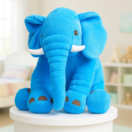 Image of Babique Big Elephant Stuffed Animal Soft Toys, Pillow Toy, Boy's and Girl's Room Decor, Birthday Gifts for Kids -Blue (50cm)