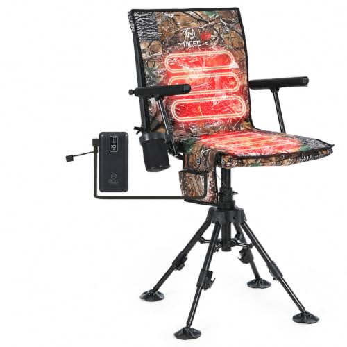 Nice C Heated Swivel Hunting Blind Chair 360 Silent Swivel Turkey Chair Adjustable Height Ground Hunting Chair Portable Strutter Chair for Hunting Camping Outdoor