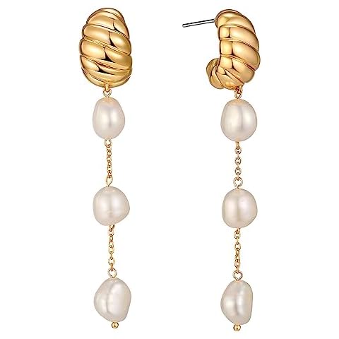 XYJZXY Long Pearl Earrings Baroque Pearl Drop Dangle Earrings Twisted Earrings Croissant Earrings Cover