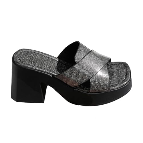 Générique Sandales à slip-ondes en blocs de blocs pour femmes, talons de plate-forme à bout ouvert carré, confortable deux mules de sangle