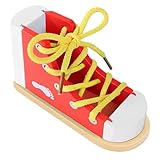 FLATRI Shoe Tying Practice for Kids, Red Shoe Tie Practice for Kids Threading Lacing Shoes Training, Wooden Learn to Tie Shoes Basic-Life-Skills