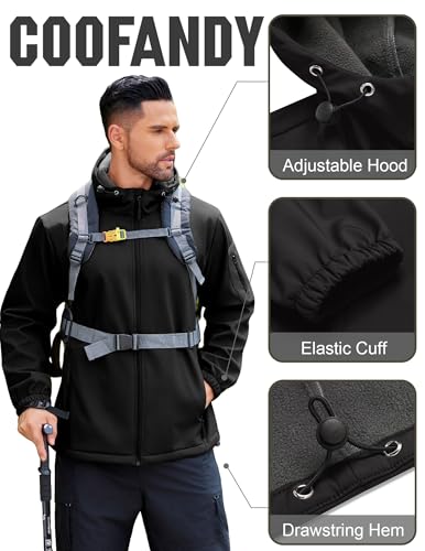 COOFANDY Men's Hooded Softshell Jacket Waterproof Fleece Lined Windbreaker Lightweight Outdoor Hiking Jacket4