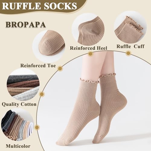 Women's Socks,Ruffle Casual Ankle Socks,Breathable Cool Knit Cotton Lettuce Crew Frilly Socks,8 Pack2