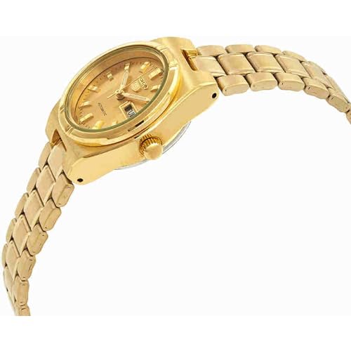 Seiko SYM600 Ladies Seiko 5 Automatic Gold Tone Stainless Steel Gold Dial Watch, gold