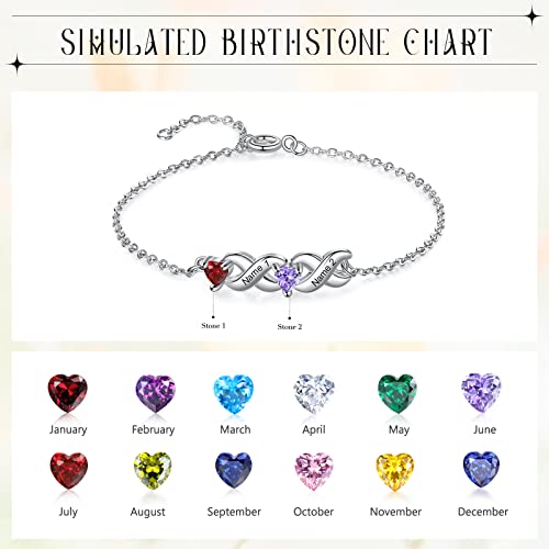 Personalized Custom Name Heart Bracelet with 1-6 Birthstone Bracelets for Women Engraved Family Names Link Bracelets for Mother's Day Mom Daughter2