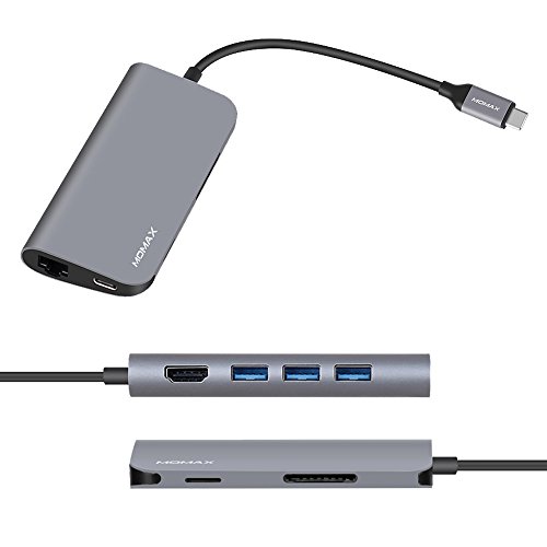 MOMAX One Link 8-in-1 USB-C Hub Multiport Adapter with 4K Hdmi USB 3.0 Micro SD Card Docking Station Compatible with Apple MacBook Air Mac Mini iMac DHC6E
