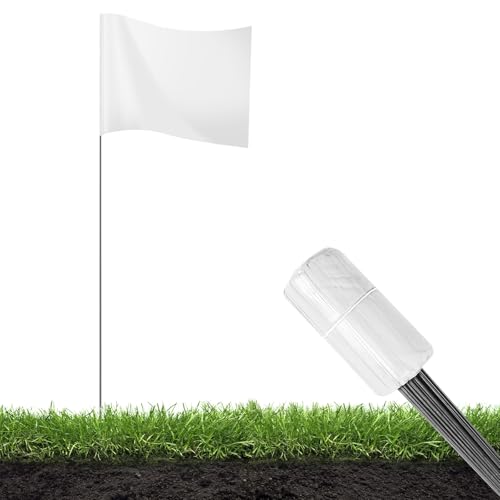 OBOSSY 15x4x5 Inch Marking Flags High-Visibility Yard & Lawn Flags for Boundary Dog Training Landscaping Sprinklers Surveying & Construction | Durable UV & Weather Resistant (White 100 Pack)