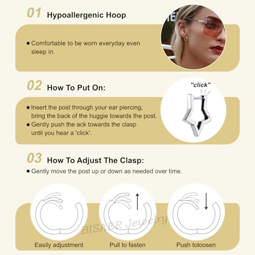Image of BISAER Silver Huggie Hoop Earrings for Women, 925 Sterling Silver Post Star Small Hoop Earrings Hypoallergenic Lightweight Everyday Jewelry Gift Cute