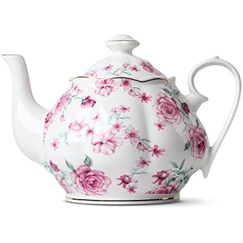 BTaT- Porcelain Floral Tea Pot with 10 Carat Gold Trim, 38 oz Cover