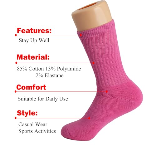 All Purpose Cushion Cotton Crew Socks for Women and Men 1 Pair (US, Numeric, 5, 10, Regular, Regular, Hot Pink)3