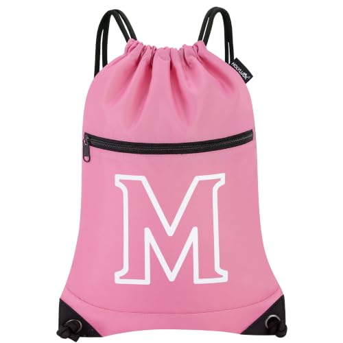 Image of HOLYLUCK Drawstring Bags Initial Backpack Sackpack Cinch Bags for Sports, Gym, Travel, Beach (Pink-M)