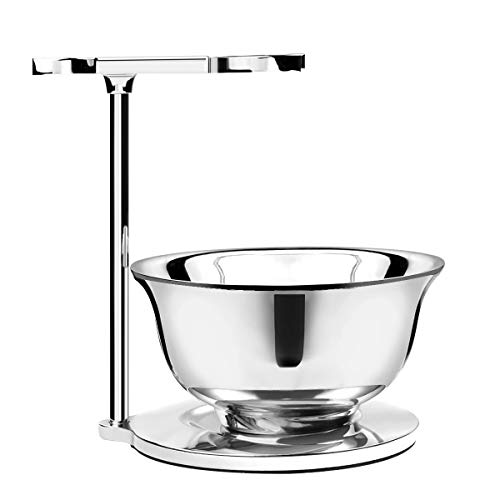 ACRIMAX Stainless Steel Shaving Brush Razor Stand with Double Layer Smooth Soap Bowl