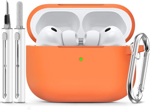 Image of Meyaar for AirPods Pro 3 Case 2025 with Cleaner Kit,Soft Silicone Protective Cases for Apple AirPods Pro 3rd Generation Case for Women Men,AirPod Pro 3 Cases Cover Accessories with Keychain(Orange)