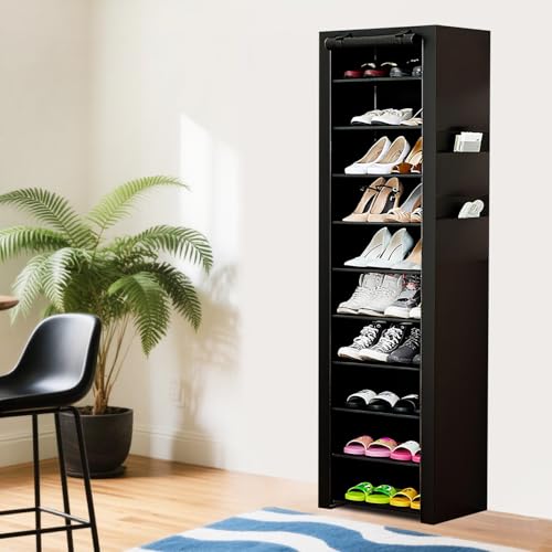 Nuxory Étagère à chaussures, Etagere Chaussure en Tissu à 10 Niveaux pour 20 Paires de Chaussures, Étagère à Chaussures Verticale avec Couverture en Tissu Anti-poussière pour Entree, Chambre