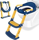 Kinder WC Toilettensitz für Kleinkinder: Töpfchen Toilettentrainer mit Treppe für Jungen und Mädchen Baby - Toilette Höhenverstellbar und Klappbar Reise-Badezimmersitz mit Spritzschutz Griffe | Blau