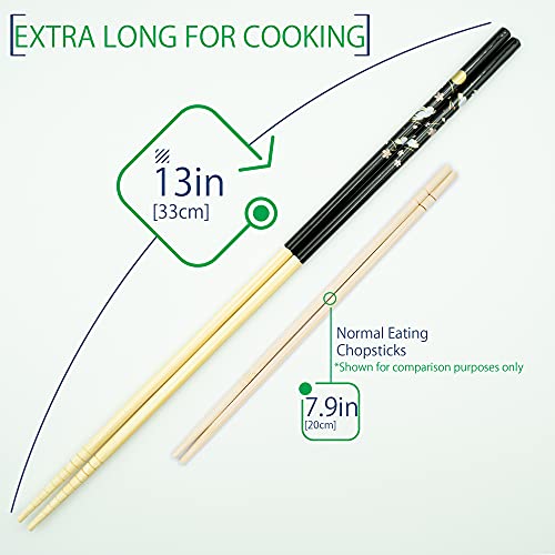 Tanaka Hashi Cooking Chopsticks Long Japanese - Made in Japan Bamboo Saibashi Cooking Chopsticks - Black, 13x0.31