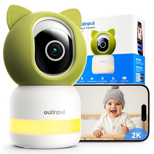 Outinput 2K 4MP Smart Baby Monitor - 355° PTZ WiFi Baby Monitor with Camera and Night Vision, Cry Detection, Motion Sensor & Tracking, Feeding Reminder, 2 Way Talk, Lullabies, APP Control Baby Camera