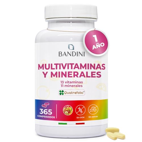 Bandini® Multivitaminas Hombre y Mujer con Minerales, 365 Comprimidos (1 año), Vitamina C, Vitamína B, D, E, Magnesio, Zinc, Calcio, Hierro y Más, 13 Vitaminas y 11 Minerales, Multivit Antioxidante