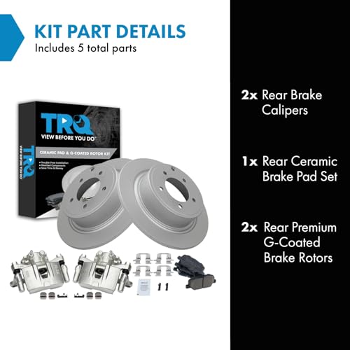 Image of TRQ Rear Brake Pad and Rotor Set Ceramic G Coated Rotors Calipers Compatible with 2013 Mitsubishi Outlander