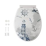 YILIKISS WC Sitz Toilettensitz Toilettendeckel Klodeckel Klobrille Absenkautomatik Deckel Toilettensitz mit Absenkautomatik bequemer Sitzkomfort hochwertige Qualität (Leuchtturm)