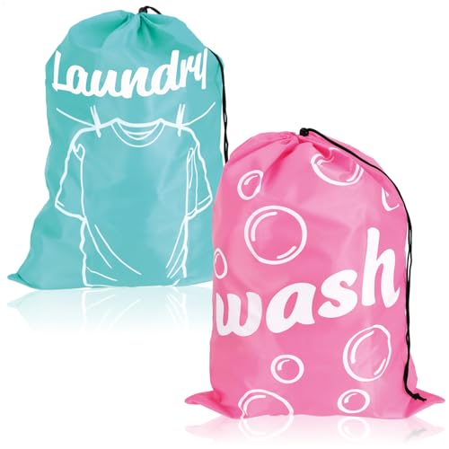 Com-four® 2X Sac à Linge pour Voyage - Pliable pour Linge Sale - Récupérateur avec Cordon de Serrage - 69 x 50 cm (02 Pièces - Vert Menthe/Rose)
