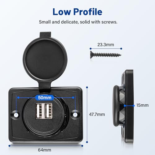 Salida USB dual 12V con panel de montaje en superficie resistente al polvo 6