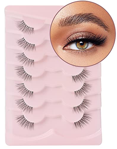 Onlyall Nerz Half Lashes Natural Look Wispy Lashes Clear Band Eye Lashes Pack Half Lash Corner Accent Lashes 3D Nerz Lashes 7 Pairs-C06