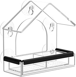 Comedero Pajaros Exterior Grande Transparente para...: 🐦 Ventosas de fuerte succión: Este comedero pajaros exterior cuenta con 5 ventosas ultraresistentes que lo mantienen firmemente sujeto, incluso si varios pájaros se posan al mismo tiempo. Es capaz de soportar condiciones meteorológicas extremas. Su d...