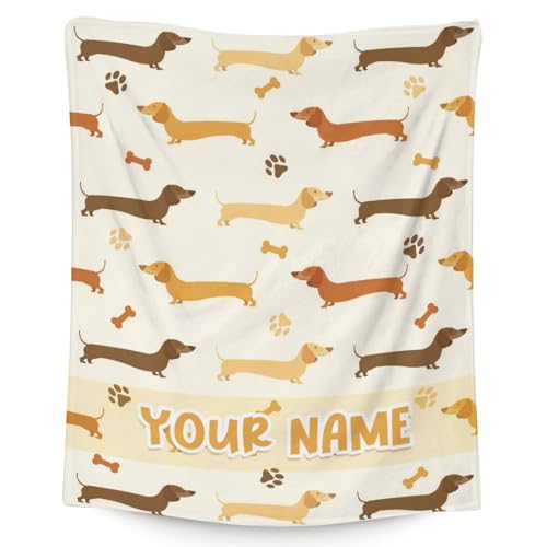 Custom Dachshund Throw Blanket for Teen - 50x60 Inches Throw Size - Soft Fluffy Cozy Blankets Gift - Beige Cute Blanket Throws for Living Room Decorative