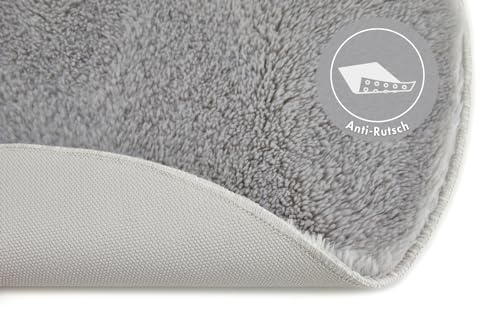 andiamo Badematte rutschfest Florida - Badezimmerteppich weich und flauschig - Badteppich rutschfest waschbar Duschvorleger Badvorleger für Badezimmer 60 cm rund grau