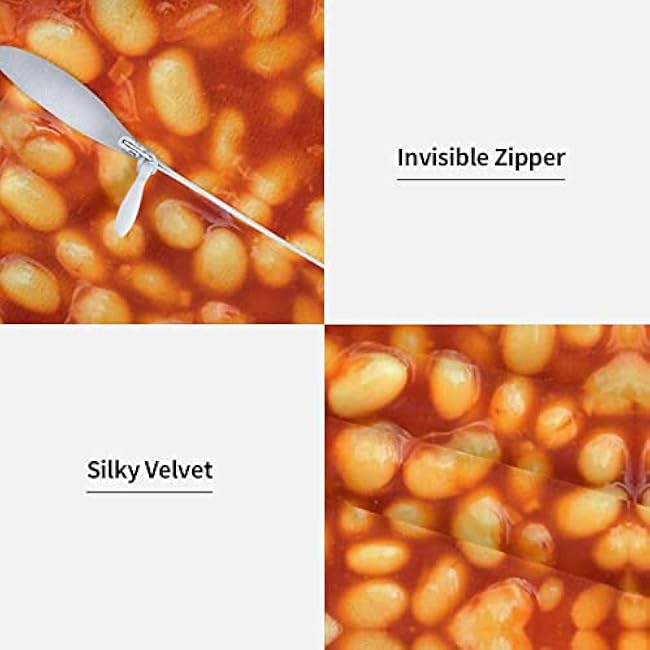 3D Funny Realistic Food Baked Beans Decorative Throw Pillow Covers Soft Velvet Throw Pillowcases Home Decor Living Room Cushion Case for Bed Couch Car 18X18 Creative Gift