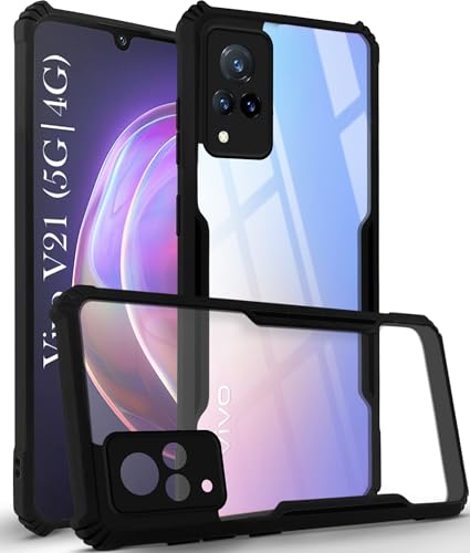 Image of Jkobi Hybrid Back Cover Case for Vivo V21 | Vivo V21 5G (Shockproof with Polycarbonate Clear Panel | Professional Black)