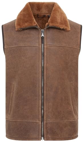 Men's Sheepskin Leather Gilet Aviator Shearling Body Warmer Vest Waistcoat