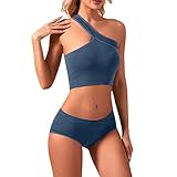 Briskorry Damen Dessous Set Frauen Eine Schulter Reizwäsche Push Up Einfarbig Negligees Zweiteiliger Yoga Unterhose Set Sport BH Nahtlose Unterwäsche BH Und Höschens Atmungsaktiver