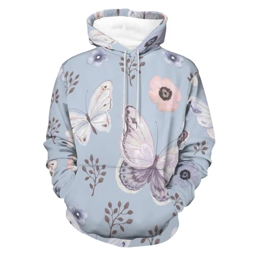 Sweats à capuche manche longue avec motif papillon imprimé pull unisexe coupe décontractée